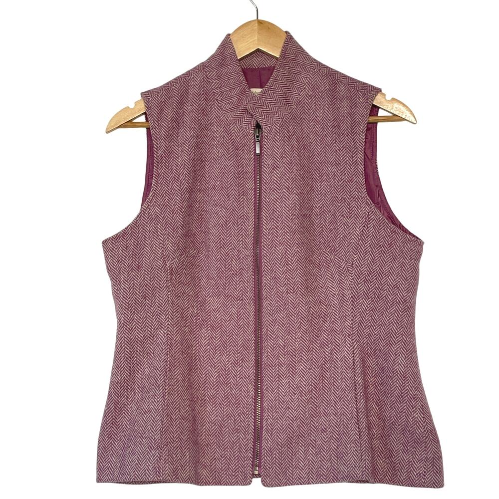 Herringbone Wool Blend Womens Vest Coldwater Creek Fall Texture Zip Up Size 8